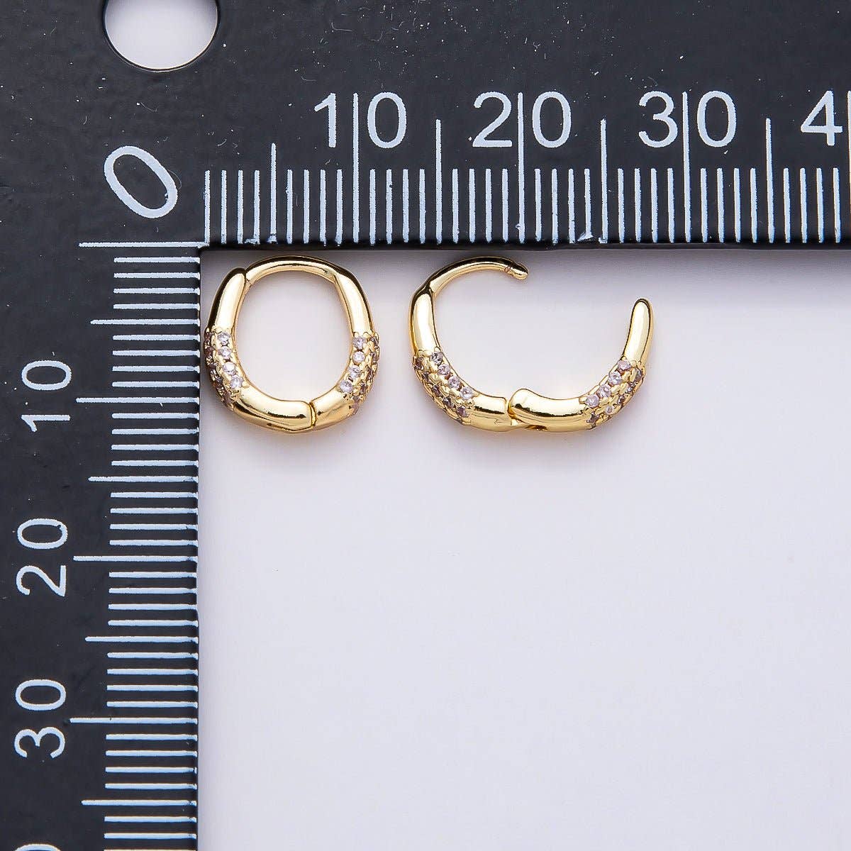 16K Gold Filled 10mm Micro Paved CZ Oval Cartilage Huggie Earrings | Earrings-00378