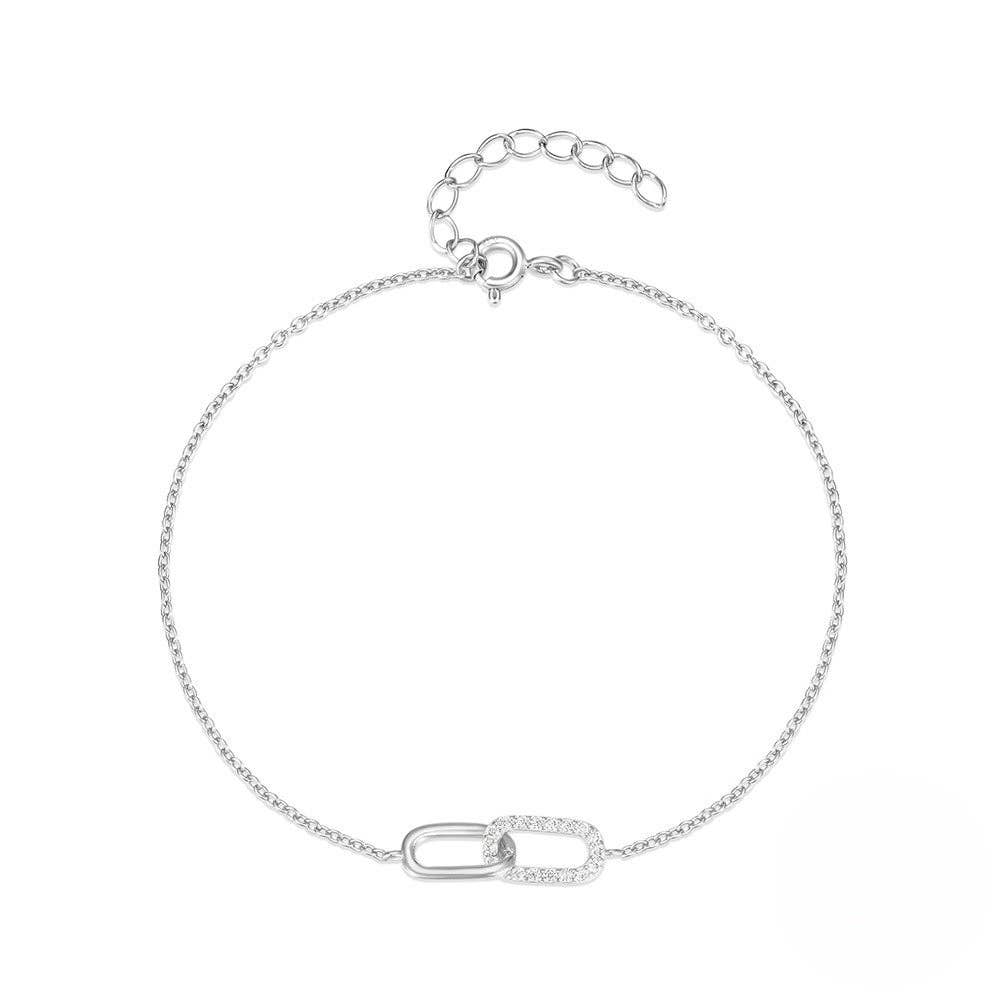 Interlocking Paperclip Link Bracelet in 925 Sterling Silver