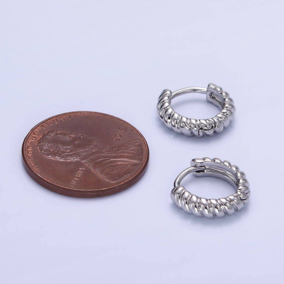 White Gold Filled 12mm Croissant Cartilage Minimalist Huggie Earrings | AB1269