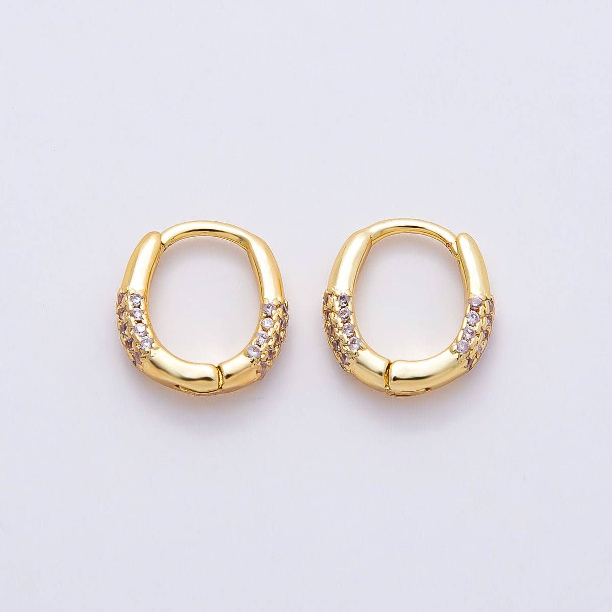16K Gold Filled 10mm Micro Paved CZ Oval Cartilage Huggie Earrings | Earrings-00378