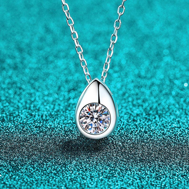 Teardrop Bezel Moissanite Necklace in 925 Sterling Silver