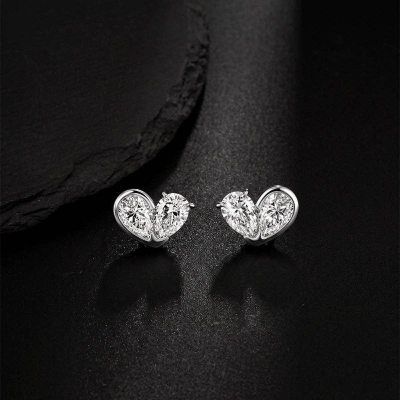 Pear Cut Moissanite Heart Earrings in 925 Sterling Silver