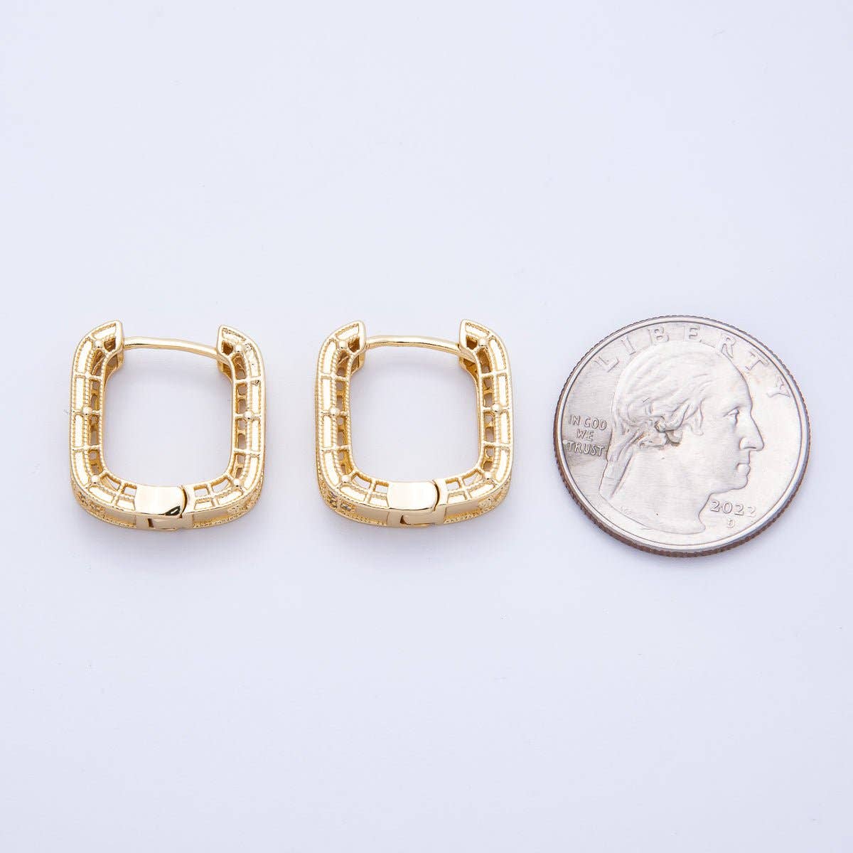 14K Gold Filled 19.5mm Flower CZ Square Hoop Earrings in Gold & Silver | Earr-00017 Earr-00018