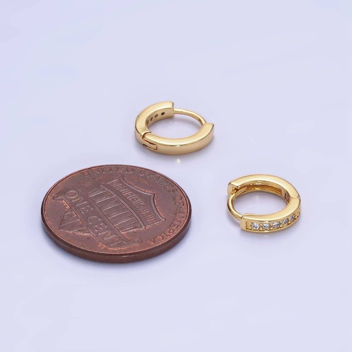 14K Gold Filled 10mm CZ Lined Cartilage Huggie Earrings in Gold & Silver | AB1346 AB1347